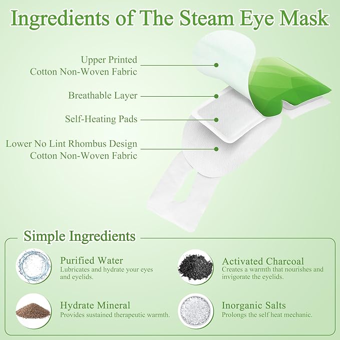 32Packs Steam Eye Mask, Heated Eye Mask for Sleeping, Warm Compress for Eyes, Self Heating Disposal Steam Mask for Home Sleep, Office, Spa, Travel Essentials Valentine's Day Gift (Green Tea)