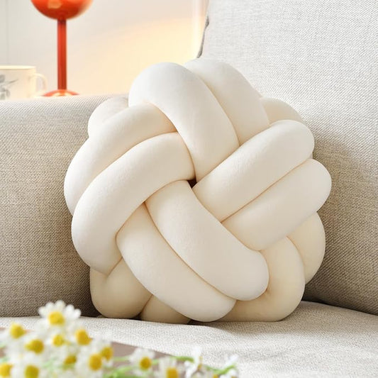 Knot Ball Pillow, Round Decorative Throw Pillows Cushion, 11 Inch Beige Soft Plush Knotted Pillows Pillow, Modern Home Throw Knot Decorative Cushion