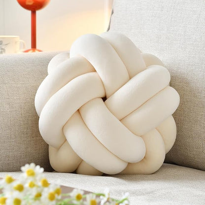Knot Ball Pillow, Round Decorative Throw Pillows Cushion, 8 Inch Beige Soft Plush Knotted Pillows Pillow, Modern Home Throw Knot Decorative Cushion