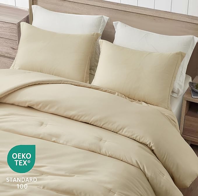 Chezmoi Collection Cliff 3-Piece Lightweight Cooling Comforter Set, King - Rayon Derived from Bamboo & Polyester Blended, Soft Breathable Bedding for Hot Sleepers, Sand
