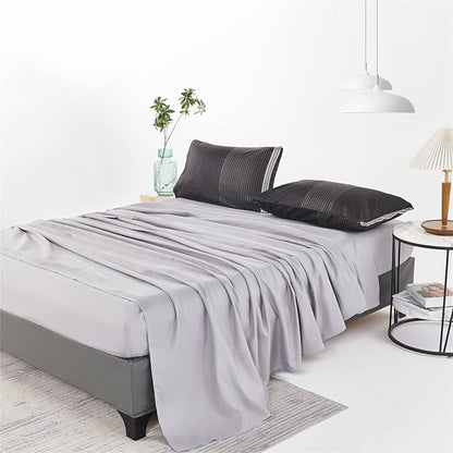 RYNGHIPY 8Pcs Revsible Grey Black Striped Down Alternative Comforter Bedding Collections, Lightweight All Season Striped Bedding Comforters Sets for Queen Bed (Queen,Grey Black)