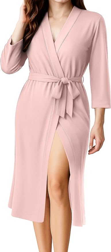 NY Threads Women's Robe Long Knit Bathrobe 3/4 Sleeves Soft Kimono Lightweight Loungewear