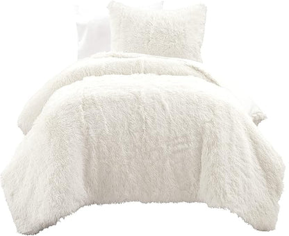 Lush Decor Emma Faux Fur Comforter 2 Piece Set Twin XL Ivory - Dorm Bedding Twin XL Comforter - Cream Comforters - College Dorm Essentials