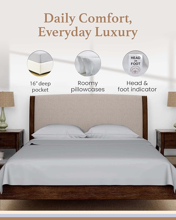 600 TC Luxurious Light Gray RV Short King Sheets 72 x 75, 100% Egyptian Cotton RV Sheets, 4 Piece RV Bed Sheets Set, Ultra Soft Camping Sheets for RV Mattress, 16" Deep Pocket Sheets for RV Bed