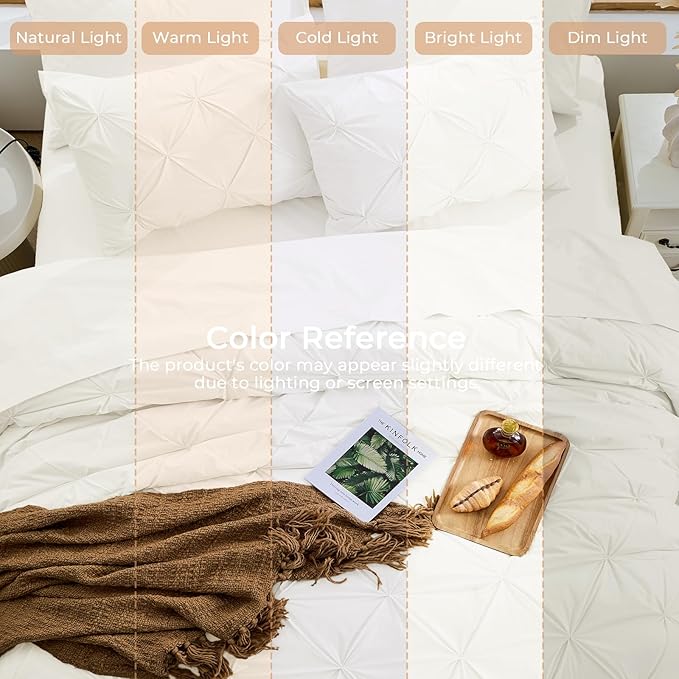 Sasttie Twin XL Comforter Set, 5-Piece Bed in a Bag, Pintuck Bedding Sets for All Season, Includes Comforter, Flat Sheet, Fitted Sheet, Pillowcase and Pillowsham, Ivory