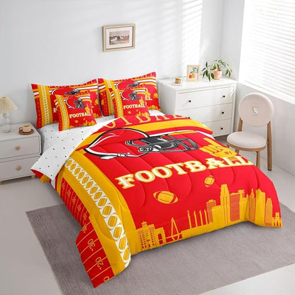 Feelyou Football 7 Pieces Comforter Sets Bedding Set for Boys Kids Teen Twin Size Sports Theme Football City Bed in a Bag with Comforter, Sheets, Pillowcases & Cushion Cover