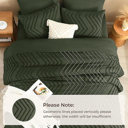 Litanika King Size Comforter Set with Sheets Dark Olive Green - 7 Pieces Bed in a Bag King Chevron Tufted Complete Bedding Sets with Comforter, Sheets, Pillowcases & Shams