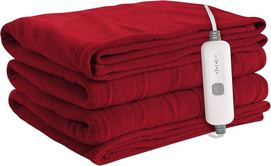 Electric Heated Blanket 62"x84" Twin Size Fleece - 4 Heat Settings & 10H Auto Shut Off for Safe Overnight Use, Fast Heating, Machine Washable for Bed, Couch, Office - Red