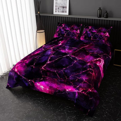Pink Comforter Set Queen Size，Pink Marble Bedding Set 3 Pcs Bedding for Adults, Marble Room Decor with Comforter and 2 Pillowcases Soft and Lightweight B-Side Black