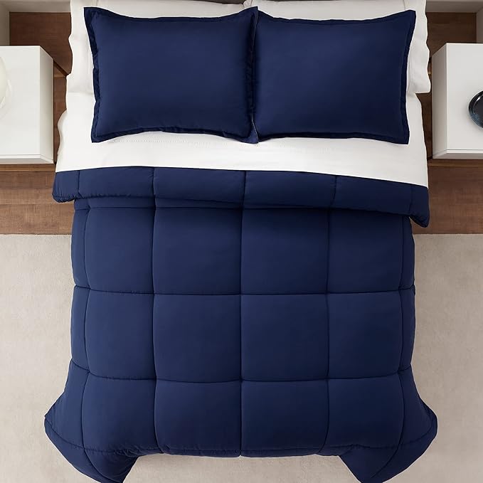 SERTA Simply Clean Ultra Soft Hypoallergenic Solid 3 Piece Comforter Set, King, Navy