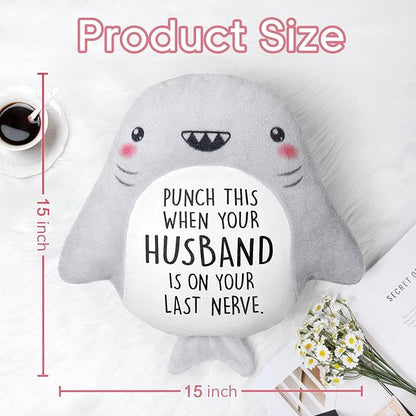 Valentines Day Gifts for Wife- Cute Shark Pillow- Wife Anniversary Birthday Gifts from Husband, Birthday/Bridal Shower Friend Gift for Women, Gag/White Elephant Gift for Adults, 15”×15”