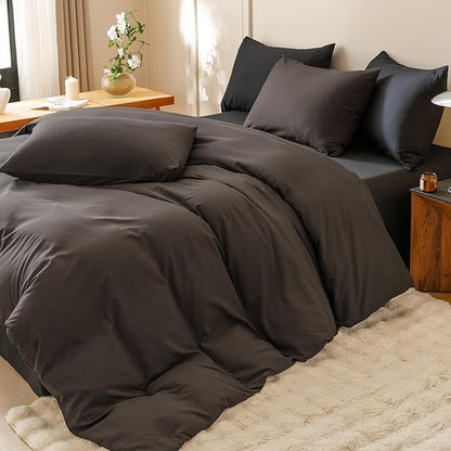 Houseri Dark Brown Comforter Set California King 3 Piece Dark Chocolate Bedding Cal King Size Lightweight Black Coffee Bed Set Soft Comfy Quilt Blanket Cali King