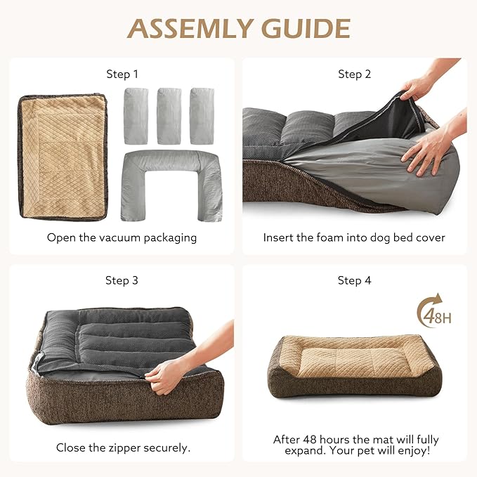 JOEJOY Orthopedic Dog Bed Medium Sized Dogs, Extra Thick Supportive Big Dog Couch Bed with Sides, Ultra Soft Pet Bed Sofa, Brown, 35''x25''