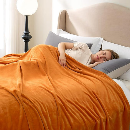 Hansleep Fleece Orange King Blanket, Super Soft Flannel Fuzzy Plush Cozy Blanket for All Seasons, Orange, King 90x108 Inches