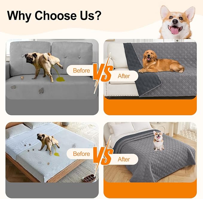 Smiry Reversible Waterproof Couch Covers for Sofa, Washable Dogs Pet Couch Covers for 3 Cushion Sofa Pet Friendly, Water Resistant Furniture Protector Slipcover, Geometric (40"x50", Grey/Dark Grey)