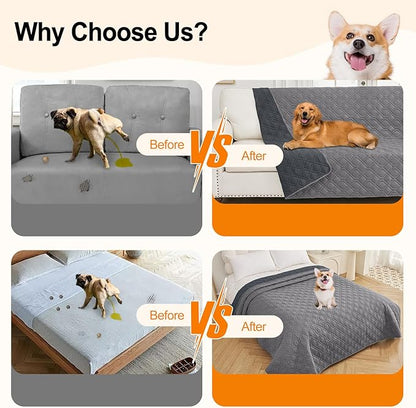 Smiry Reversible Waterproof Couch Covers for Sofa, Washable Dogs Pet Couch Covers for 3 Cushion Sofa Pet Friendly, Water Resistant Furniture Protector Slipcover, Geometric (82"x82", Grey/Dark Grey)