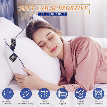 MZOIMZO Supportive Firm Bed Pillows for Sleeping- Standard Size, Set of 2, Cooling Hotel Quality with Premium Soft Down Alternative Fill for Back, Stomach or Side Sleepers, 20''x26''