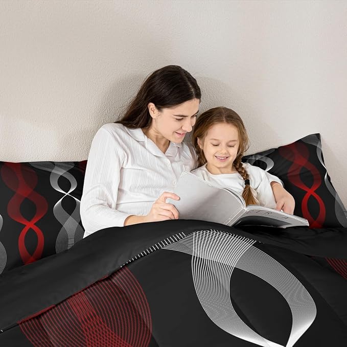 Erosebridal Red and Black Bedding Set Twin for Adults, Red Striped Comforter Set for Women Men Teens Adults Bedroom, Ombre Geometric Stripes Abstract Comforter, Contemporary Boho Modern Art Quilt