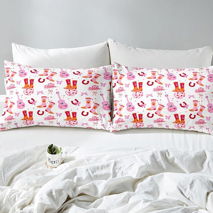 Erosebridal Cowgirl Western Bedding Set, Pink Bowknot Comforter Set Toddler Size for Kids Teens Girls Women Bedroom Decor, Boots Horseshoe Down Comforter, Dreamy Princess Quilt, Lightweight