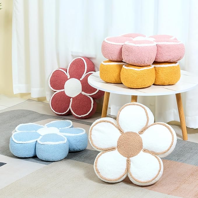 Sioloc Flower Shaped Pillow Daisy Pillows Floor Cushion Pastel Cute Seat Cushions Aesthetic Classroom Dorm Decorative Fun Throw Pillow for Bed,Couch(Blue,19.7")