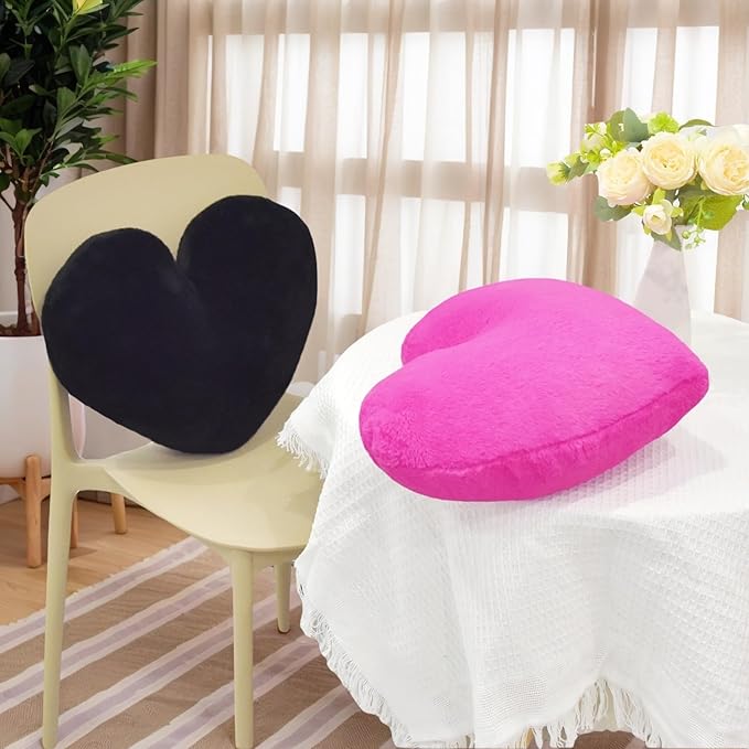 2 Pcs Black Heart Pillow Decorative Throw Pillows 16-inch Cute Soft Fluffy Heart Shaped Pillows for Bed Couch Sofa Bedroom Living Room Decor Aesthetic (Black, 16"x13.78")