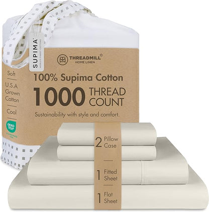 Threadmill Supima King Size Sheets, 1000 Thread Count, 4 Piece American Luxury Bed Sheets for King Mattress, 5 Star Hotel Quality Cotton Sheets with Elasticized Extra Deep Pocket, Taupe