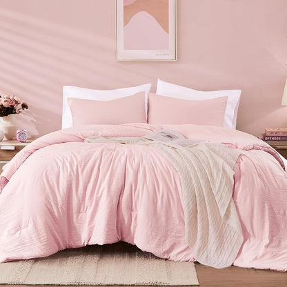 WRENSONGE Queen Comforter Set - 3 Pieces Prewashed Soft Pink Comforter Soft Lightweight for All Seasons,Down Alternative Comforters Queen Size with 2 Pillow Shams
