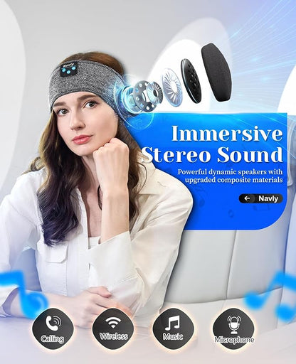Navly Sleep Headphones, 12Hrs Sports Headband with Soft Cozy Earbuds Comfortable, Headphones Headband with Ultra-Thin HD Stereo Speakers Perfect for Workout,Running,Yoga,Travel