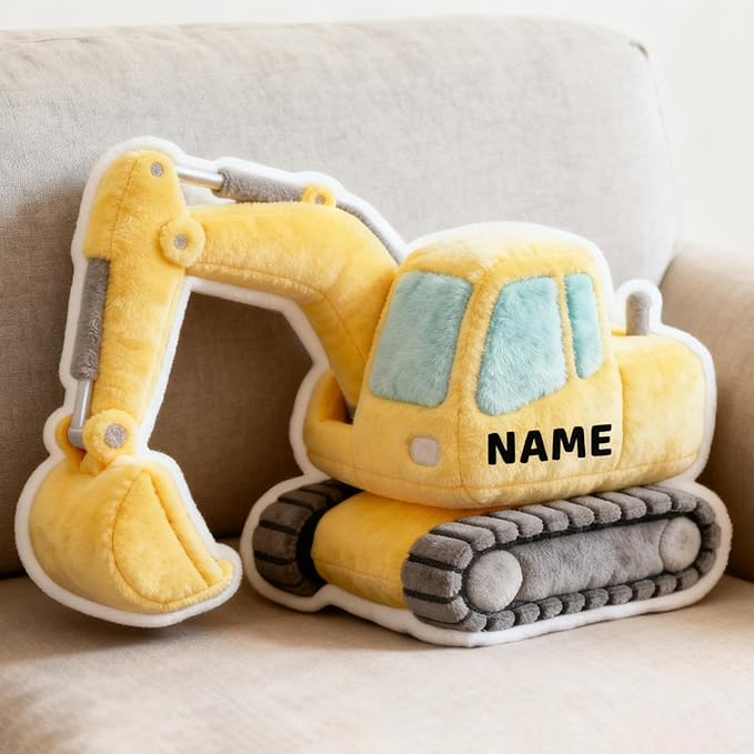 Custom Excavator Shaped Pillow Personalized Double-Sided Printed Cute Pillow Customized Christmas Party Commemorative Gift Sofa Decorative for Boys and Girls 8-32in