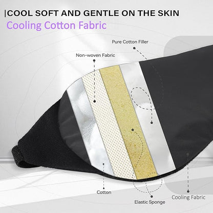 Cooling Cotton Eye Sleep Mask for Men & Women, Soft & Breathable, Pressure-Free Design for Side Sleepers, Adjustable Light Blocking Mask for Sleeping, Travel & Naps (Black)