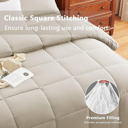 CozyLux King Size Comforter Set - Beige Comforter King Size, 3 Pieces Box Stitched Bed Set for All Seasons, Soft Lightweight Bedding Sets with 1 Down Alternative Comforter and 2 Pillow Shams
