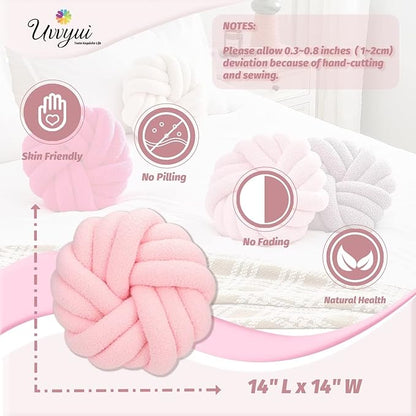 Uvvyui Knot Pillows, 14 Inch Decorative Throw Pillows Round Pillows Cushion, Soft Handmade Knotted Ball Pillow Plush Cushion Home Decor for Bed Couch Living Room (Pink, 14 Inch)