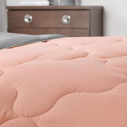 Comfort Spaces Vixie Reversible Comforter Set - Trendy Casual Geometric Quilted Cover, All Season Down Alternative Cozy Bedding, Matching Sham, Coral/Gray, Twin/Twin XL 2 piece