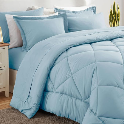 CozyLux King Size Comforter Set Light Blue - 7 Pieces Bed in a Bag King, Luxury Soft Bed Set for All Seasons, Bedding Set with Down Alternative Comforter, Sheets, Pillowcases & Shams