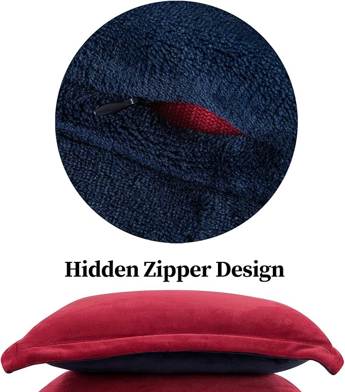 Petrichor Velvet Flannel King Comforter Set- Red and Navy Blanket,Luxury Fuzzy Heavy Bedding Set, 3 Pieces Plush Winter Bed Set with Comforter (90"x104") & 2 Pillow Shams (20"x36")