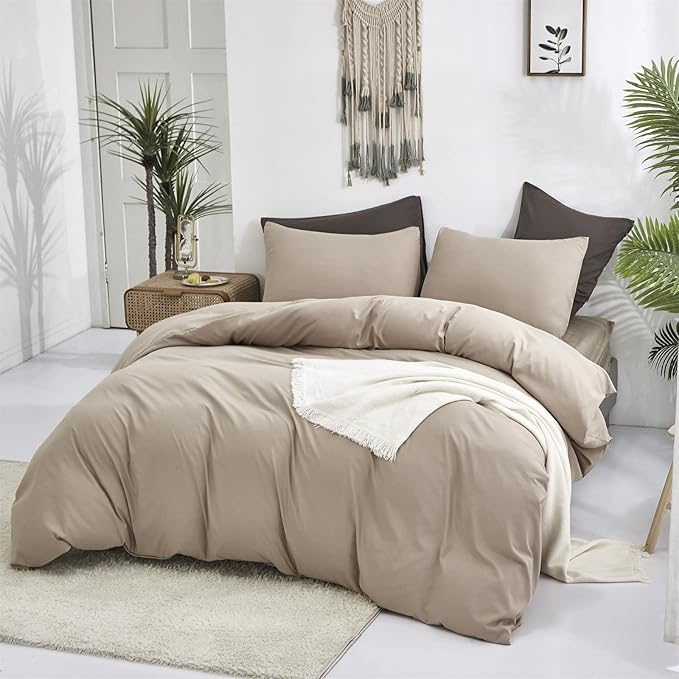Cottonight Cream Coffee Comforter Set California King Khaki Bedding Comforter Set Cal King Dark Champagne Solid Blanket Quilts Modern Soft Cream Khaki 3 Piece Bedding Set