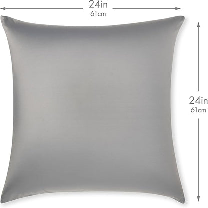PILLOWY 24"x24" Throw Pillowcases (Cover Only) - 85/15 Nylon, Spandex - Luxurious, Silky, Stretchy & Soft - 1Pcs Solid Color - A Perfect Choice for Couch Chairs Sofa Bed Adult/Kids Bedroom, Dark Grey
