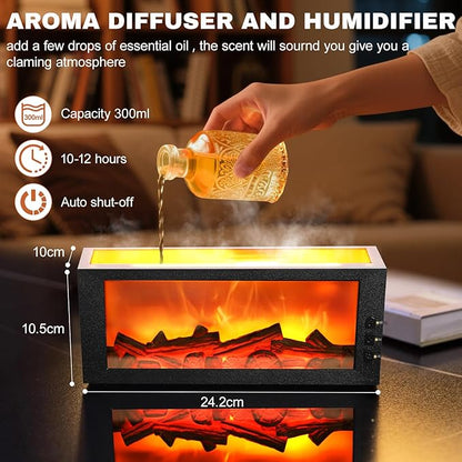 Upgraded 300ml Fireplace Diffuser Essential Oill X3,7 Colorful Large Flame Fire Humidifier Changing Aroma Diffuser for Aromatherapy Yoga Room Bedroom, Room, Office, Home with Remote Timer and Auto Off