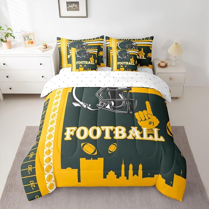 Feelyou Football 7 Pieces Comforter Sets Full Size Kids Bedding Set Rugby Sports Football City Bed in a Bag with Comforter, Sheets, Pillowcases & Cushion Cover
