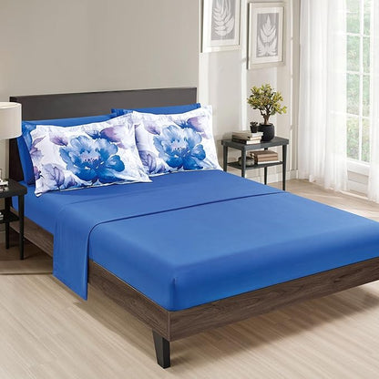 Sunshine Nicole Soft Brushed Microfiber Comforter Set, 7 Pieces Queen, with Light Weight Soft Poly Fill, Printed Dark Blue Grey Big Florals Face with Print Reverse