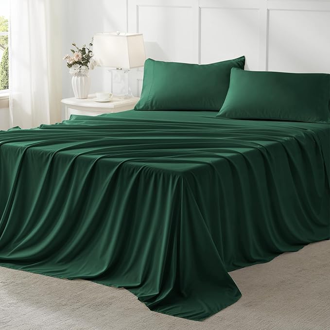 Anluoer Queen Comforter Set 7 Piece, Emerald Green Bed in a Bag with Sheets, Comforters Queen Size Bedding Sets with 1 Comforter, 2 Pillow Shams, 2 Pillowcases, 1 Flat Sheet,1 Fitted Sheet
