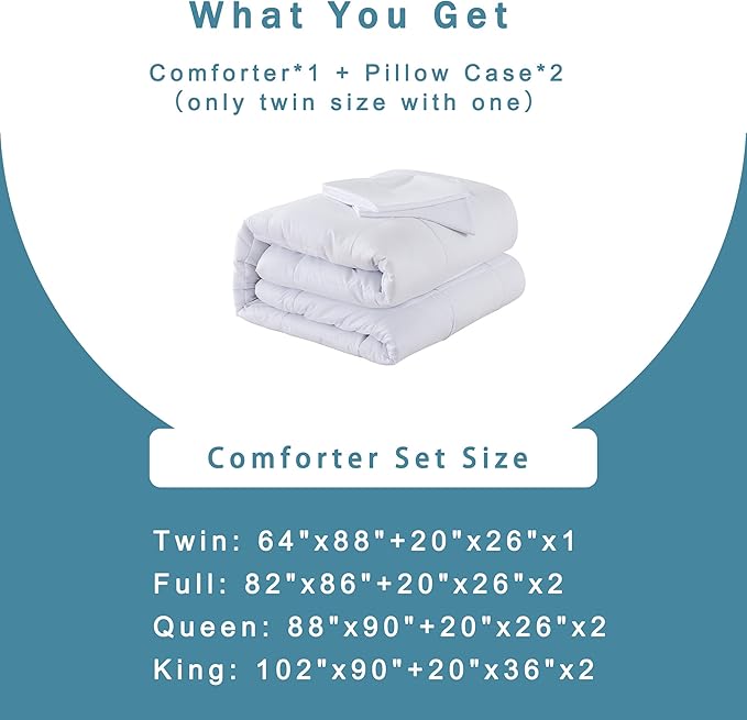 DOWNCOOL Queen Comforter Set -All Season Bedding Comforters Sets with 2 Pillow Cases-3 Pieces Bedding Sets Queen -Down Alternative White Queen Size Comforter Sets(88"x92")