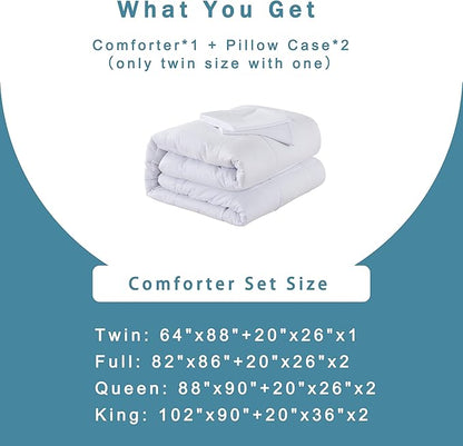 DOWNCOOL Queen Comforter Set -All Season Bedding Comforters Sets with 2 Pillow Cases-3 Pieces Bedding Sets Queen -Down Alternative White Queen Size Comforter Sets(88"x92")