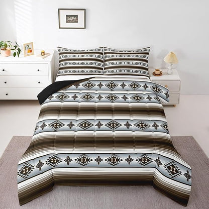 Erosebridal Rustic Boho Comforter Set Toddler Bohemian Western Aztec Stripes Bedding Set Southwest Ethnic Tribal Mexican Down Comforter for Kids Adults Southwestern Farmhouse Cabin Quilt Duvet 2 Pcs