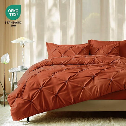 JOLLYVOGUE Full Size Comforter Sets 7 Pieces - Bed in a Bag Full for All Season, Pintuck Bedding Comforter Sets with Comforter, Flat Sheet, Fitted Sheet and Pillowcases & Shams, Burnt Orange
