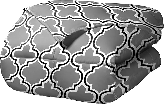 Superior Trellis Comforter Set with Pillow Shams, Luxurious & Soft Microfiber with Down Alternative Fill, Contemporary Geometric Trellis Design - King/California King Bedding Set, Grey