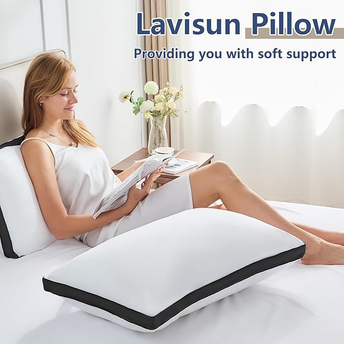 CozyLux Pillows Standard Size Set of 2, Soft Supportive 3D Down Alternative Bed Pillow for Sleeping 2 Pack Black, Luxury Hotel Quality Gusseted Bedding Pillow for Back, Stomach or Side Sleepers 18x26