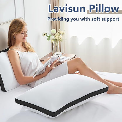 CozyLux Pillows Standard Size Set of 2, Soft Supportive 3D Down Alternative Bed Pillow for Sleeping 2 Pack Black, Luxury Hotel Quality Gusseted Bedding Pillow for Back, Stomach or Side Sleepers 18x26
