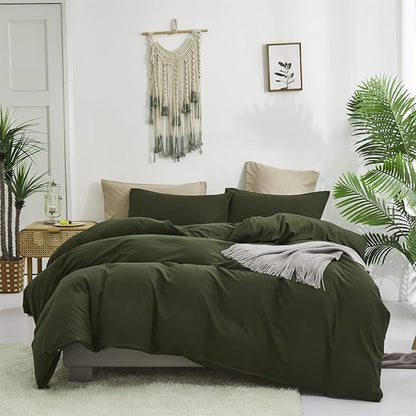 Luxlovery Army Green Comforter Set Twin Dark Green Bedding Set Minimalist Bedding Set Soft Breathable Blanket Quilts Modern All Season Comforter Set