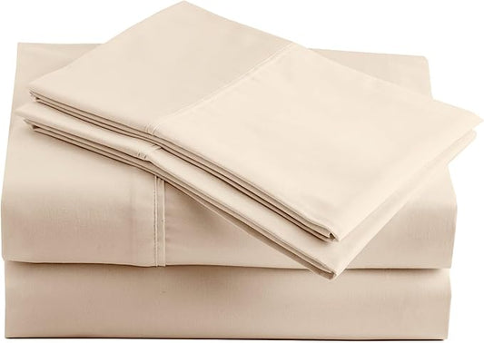 Peru Pima 415 Thread Count Percal King Sheet Set - 100% Peruvian Pima Cotton, 4 Piece (Flat, Fitted, 2 Pillowcases) - Cooling, Crisp, Deep Pocket, Hotel Quality Bedding - Ivory